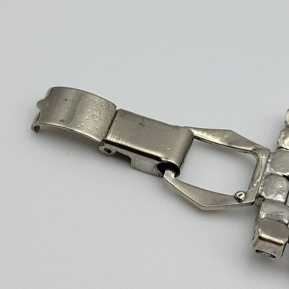 Vintage Crystal Tennis Bracelet Silver-Tone Fold Clasp Wide Statement 7 Inch - Picture 12 of 14